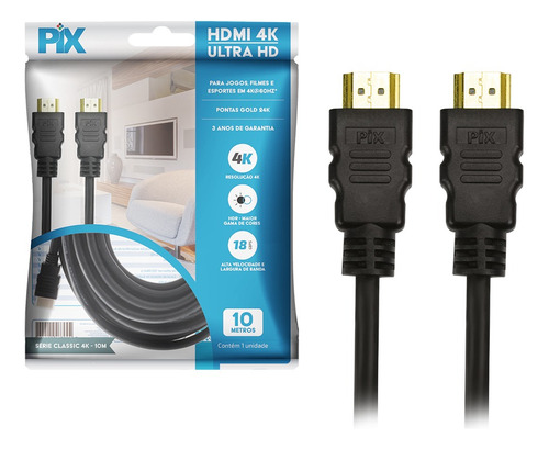 Cabo Hdmi 10m 2.0 19 Pinos Ethernet 10 Metros 4k Ultra Hd 3d