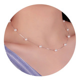 Collar Colgante Con Perlas Blancas Cadena Plata 925 Plateada