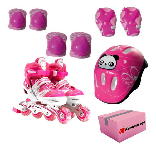 Patins Infantil Menina Rosa Zippy Barato Kit De Proteção Led