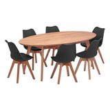 Mesa De Jantar Oval Vértice 190cm Natural + 6 Cadeiras Leda