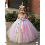 Vestido Tutu Unicornio Niña Pony Pastel 3 A 5 Años Largo