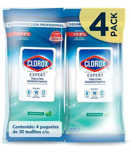 Toallitas Desinfectantes Clorox Expert 4 Paquetes De 30c/u