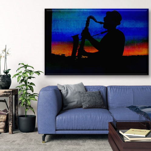 Cuadro Canva Decorativo Saxofonista 90x60 Cm