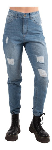 Jeans Mom Fit Azul Con Roturas