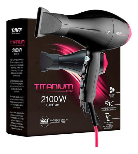 Secador De Cabelo Taiff Diamante Titanium 2100w Rosa 127v