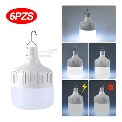 Wiknices 120w Portatil Recargable Emergencia Usb Lámpara Foco Led 6pzs Blanco Frío 5 Modos De Iluminación Batería De 1200mah Tiempo De Carga 6-8 Horas Tiempo De Uso Aproximadamente 2-3 Horas
