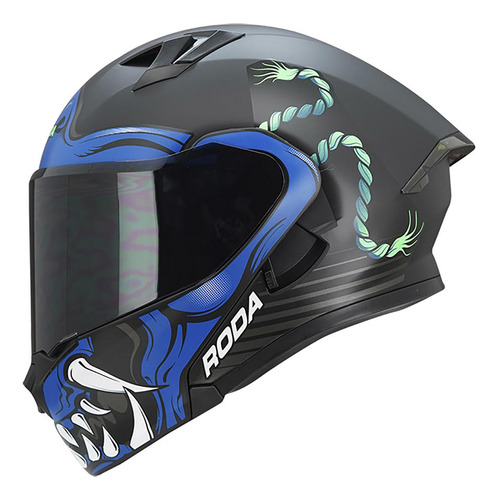 Casco Roda Rush Azul Mate Oni Mica Humo Abatible Svs