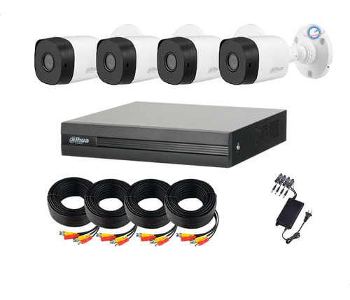 Kit Cctv 4 Cámaras 720p Dahua Cables 20 Mts Fuente 1 Mpx