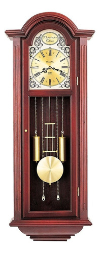 Reloj Bulova Clocks De Pared Vintage Con Pendulo C3381 Full Estructura Cedro Fondo Dorado