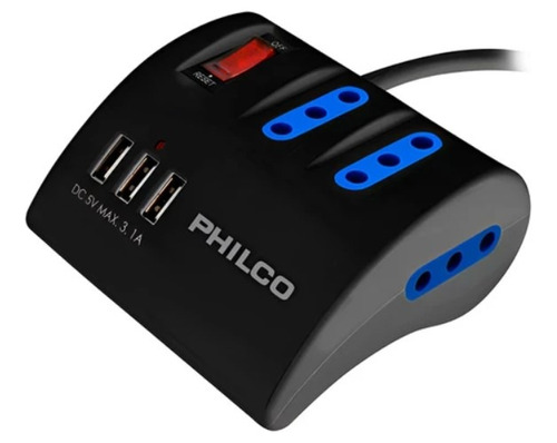 Alargador Escritorio Con Switch Philco 3 Posiciones+3usb 