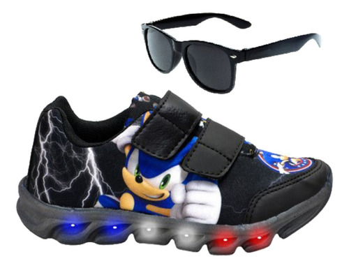 Tênis Masculino Infantil Sonic Led Luzinha Velcro + Óculos