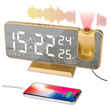 Oro Reloj Despertador Digital Led Con Proyector Y Radio
