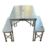 Mesa Plegable Camping Exterior Aluminio Con 2 Bancos Kushiro