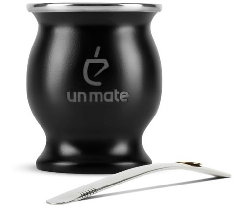 Mate Termico Acero Inoxidable + Bombilla Un Mate Negro