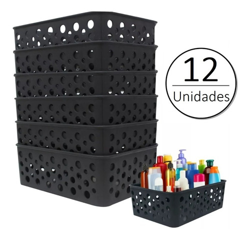 Kit 12 Cestos Organizador Armário Gaveta Lavanderia M 24x19