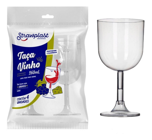 Taças Vinho E Agua Acrílico Descartáveis 260ml  20un