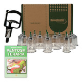 Kit Ventosas 12 Copos + Livro Ventosaterapia Massoterapia