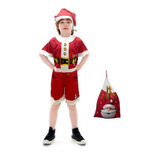 Fantasia Papai Noel Infantil C/ Gorro Saco De Presente Roupa