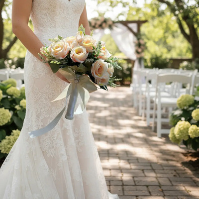 Ramo De Novia Flores Artificiales Fino Boda Color Champagne | Meses sin interés