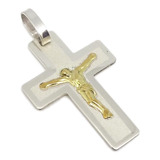 Dije Cruz Con Cristo - Plata Y Oro - 28mm - Grabado  - Cr4c