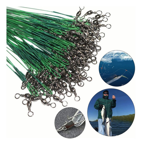 80pcs Lideres De Acero Con Destorcedor Y Seguro Pesca 30cm