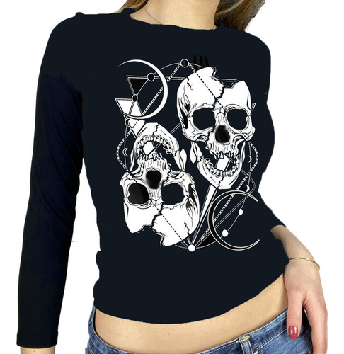 Q1 Blusa Con Cuello Redondo Y Estampado De Calavera De Manga