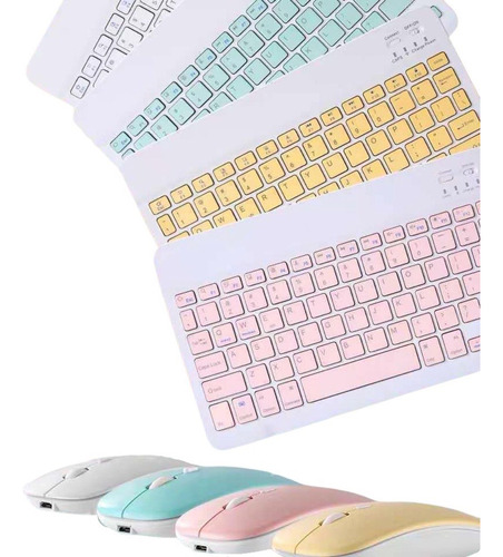 Kit Teclado Mouse Sem Fio Bluetooth P/ Tablet Notebook Color