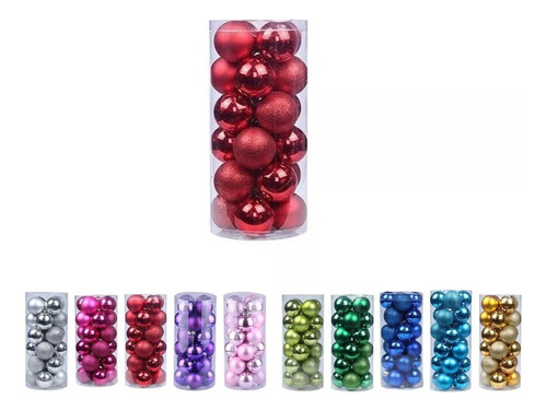 Set De 30 Esferas Navideñas Plástico En Tubo De 30 Pz/ N°6