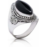 Marquesa Anillo Lateral De Onyx Negro Plata De Ley 925 Joyer