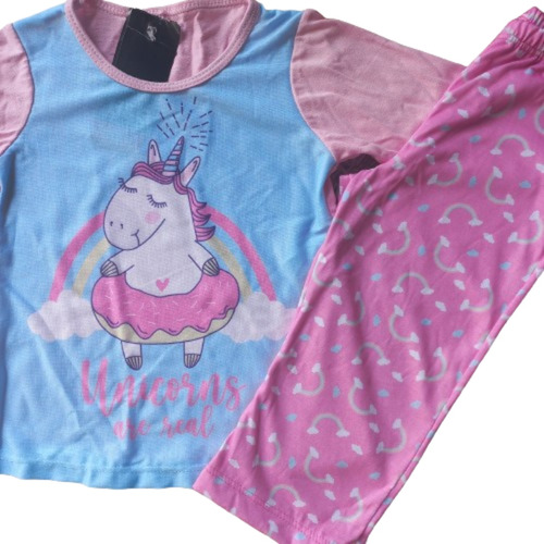 Pijama Nena Invierno Unicornio Rosa Remera + Pantalon 2 Años