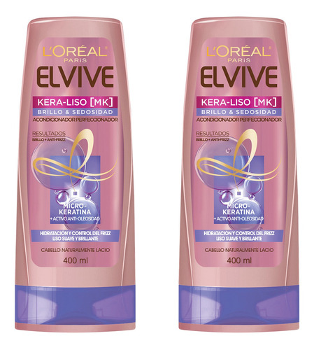 Acondicionador Loréal Paris Elvive Kera-liso 400ml 2u