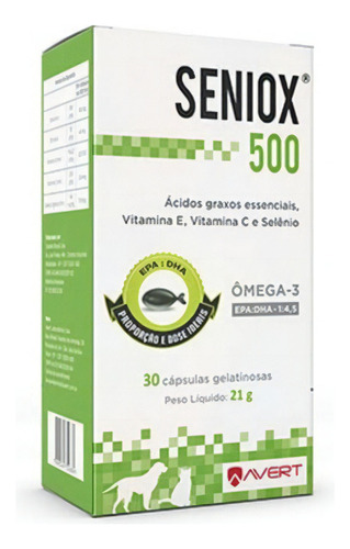 Avert Seniox 500 30 Cápsulas Ômega-3 Suplemento Cães Gatos 