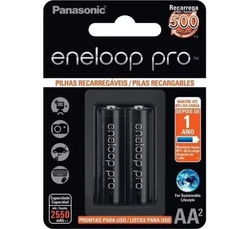 Pilha Recarregável Aa Panasonic Eneloop Pro Bk - 2 Kit
