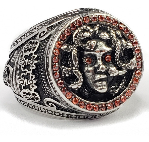 Anillo Mitico Medusa Calavera Acero Inoxidable Unisex Rojo