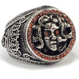 Anillo Mitico Medusa Calavera Acero Inoxidable Unisex Rojo