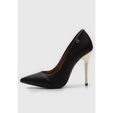 Stiletto Negro Con Taco Dorado Mujer Vizzano