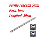 Varilla Roscada 5mm M5 30cm Paso 1mm Acero Inoxidable Tuerca