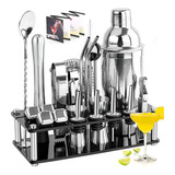 Kit Bartender Profesional Set Coctelera 23 Piezas Bar + Base