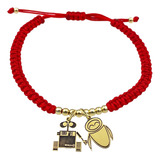 Pulsera Bolitas Wall-e Y Eva Pareja Plata 925 Baño Oro 24k R