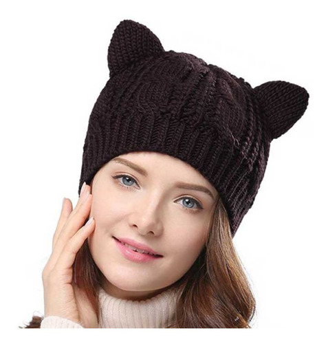 Gorro Orejas De Gato Tejido Crochet Cute Kawaii Mujer Niños