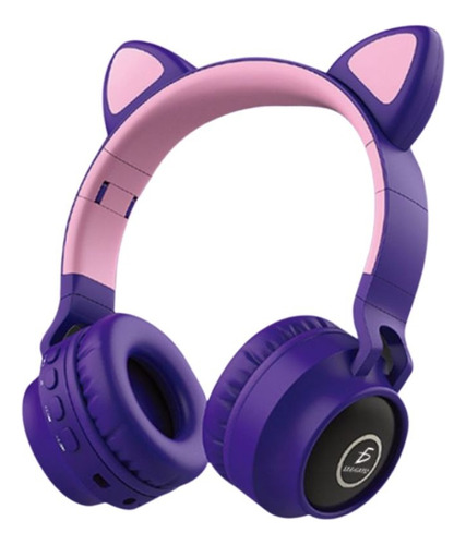 Auriculares De Diadema Con Orejas De Gato Bluetooth Luz Rgb Color Morado Luz Morado