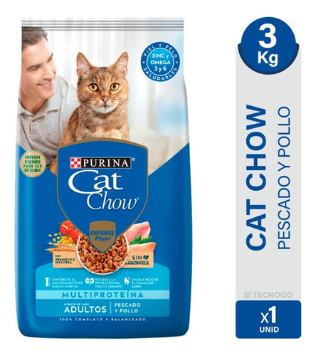 Alimento Gatos Adultos Cat Chow Pescado Pollo 3kg