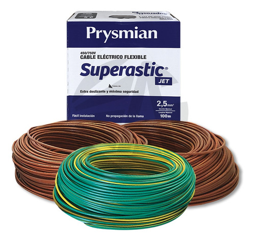 Cable Unipolar Prysmian 2.5mm Pack X2 Marron + X1 V/a X100mt