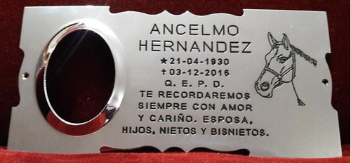 Placa Recordatoria Cementerio 25x12 Cabeza Caballo + Foto