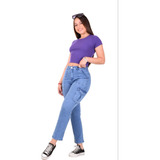 Jeans Cargo Elastizado Con Puño Mujer