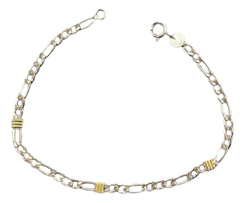 Pulsera Maciza Redonda Plata 925 Y Oro 18cm