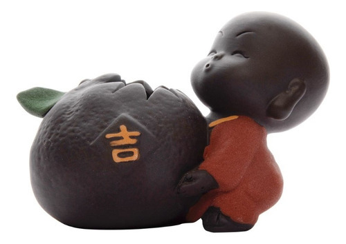 Vaso Buda Monge Bebê Baby Cerâmica Para Planta Decoração Cor Laranja