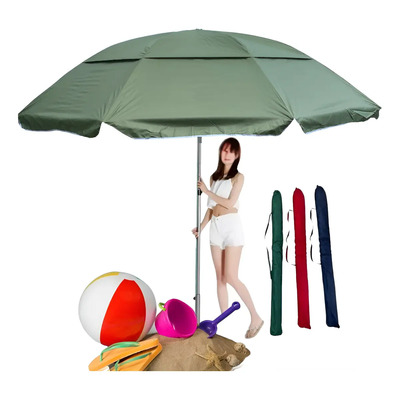 Sombrilla De Playa Gigante 2.40 Cm Color Verde Militar Con Protector Uv Y Funda Global Imports Sombrilla Playera Grande Reforzada Alta Calidad Con Rompevientos | Envío gratis