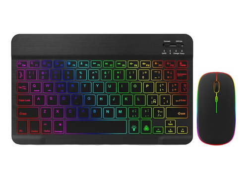 Teclado E Mouse Sem Fio Bluetooth Led Rgb Com Bateria