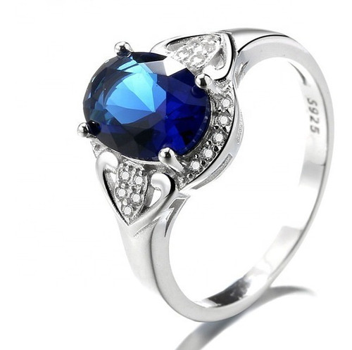 Anillo Plata 925 Mujer Circón Azul Blanco Diseño Elegante